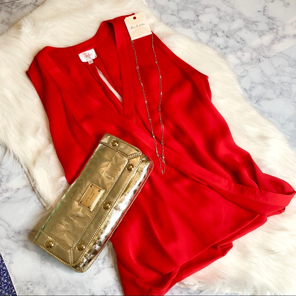 P A R K E R : Red Silk Wrap Top - image 4